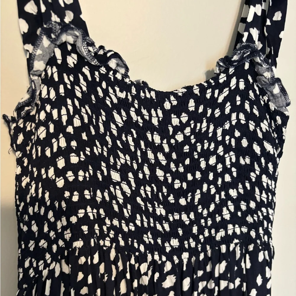 Navy blue and white smock dress with adjustable straps - Picture 5 of 11